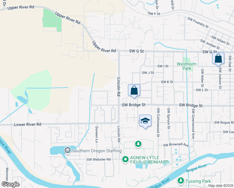 map of restaurants, bars, coffee shops, grocery stores, and more near 630 Lincoln Road in Grants Pass