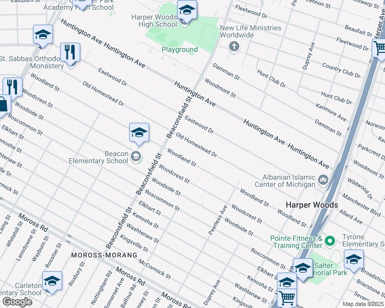 map of restaurants, bars, coffee shops, grocery stores, and more near in Detroit