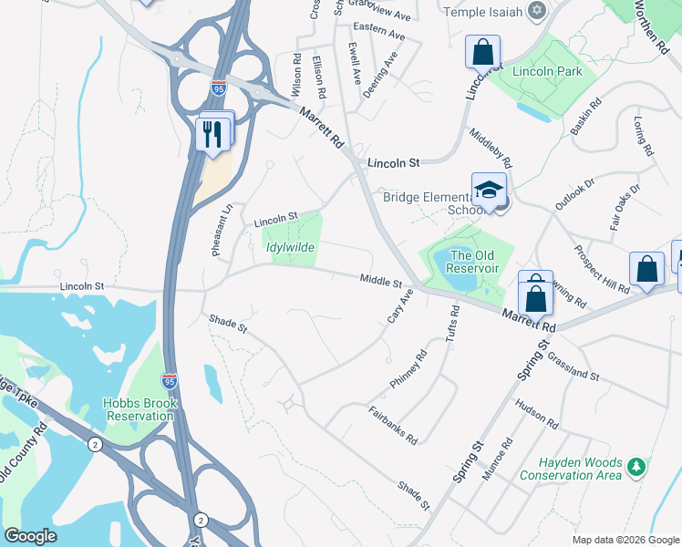 map of restaurants, bars, coffee shops, grocery stores, and more near 35 Middle Street in Lexington
