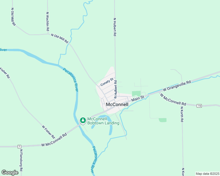 map of restaurants, bars, coffee shops, grocery stores, and more near 112 West Olive Street in McConnell