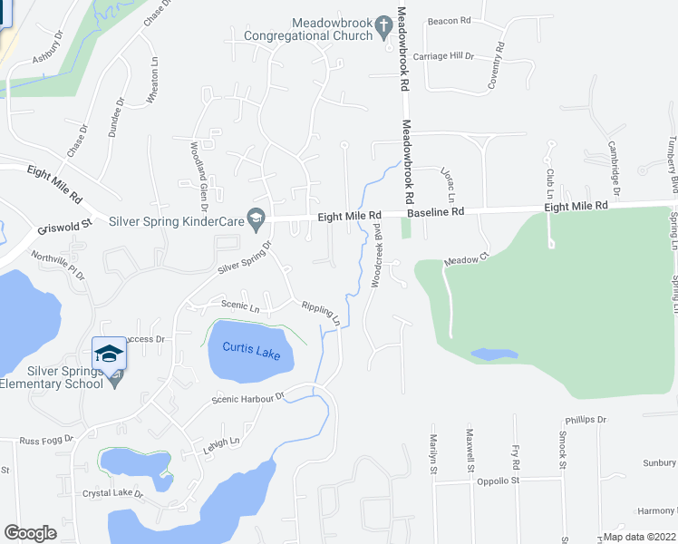 map of restaurants, bars, coffee shops, grocery stores, and more near 41801 Eight Mile Road in Northville