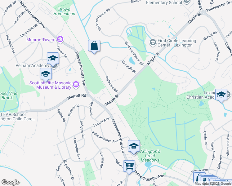 map of restaurants, bars, coffee shops, grocery stores, and more near 26 Maple Street in Lexington