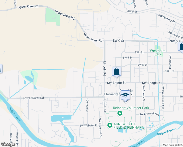 map of restaurants, bars, coffee shops, grocery stores, and more near 2173 Southwest Judy Lane in Grants Pass