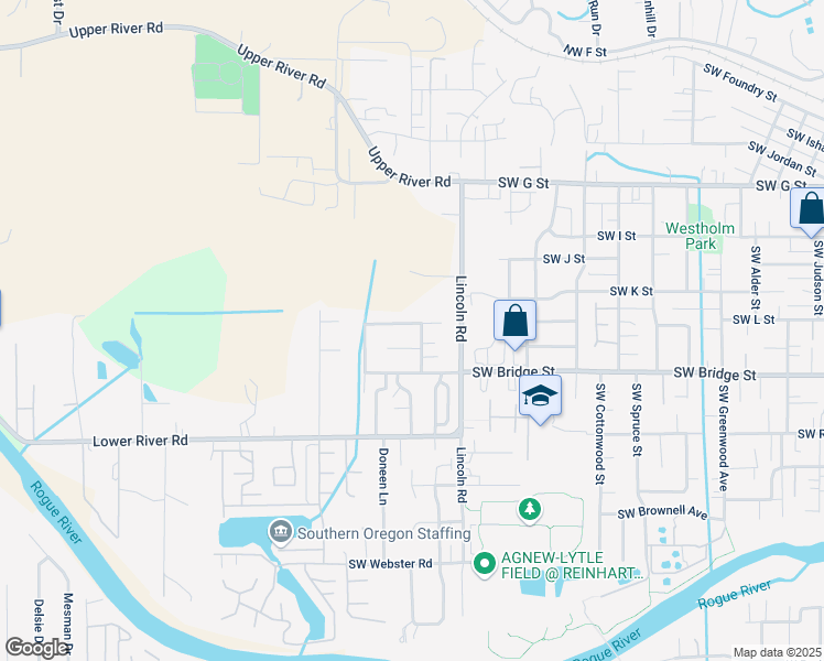 map of restaurants, bars, coffee shops, grocery stores, and more near 2161 Southwest Judy Lane in Grants Pass