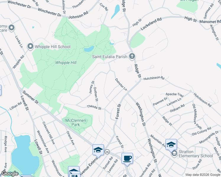 map of restaurants, bars, coffee shops, grocery stores, and more near 25 Locke Street in Winchester