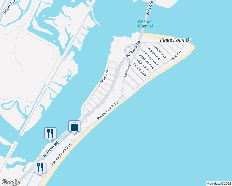 map of restaurants, bars, coffee shops, grocery stores, and more near 6 Lynnway in Revere