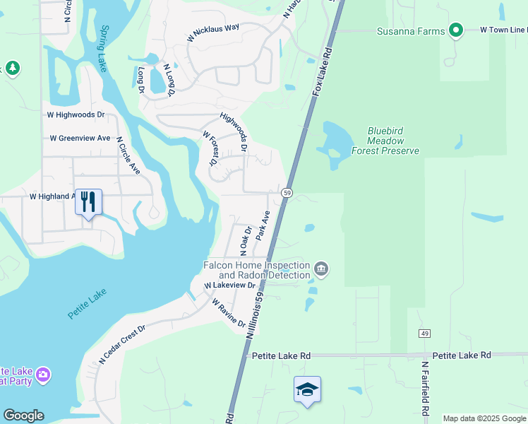 map of restaurants, bars, coffee shops, grocery stores, and more near 39460 Illinois Route 59 in Lake Villa