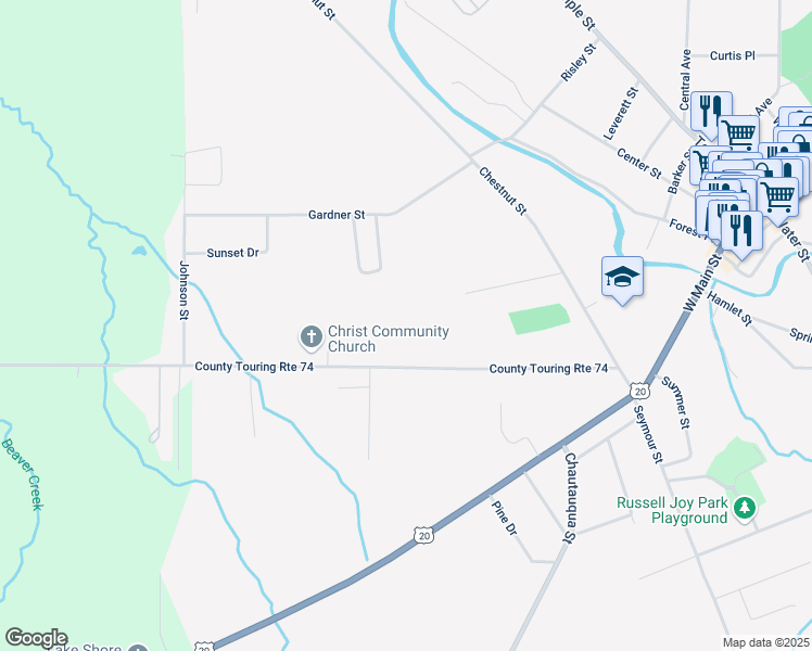 map of restaurants, bars, coffee shops, grocery stores, and more near 137 Berry Road in Fredonia