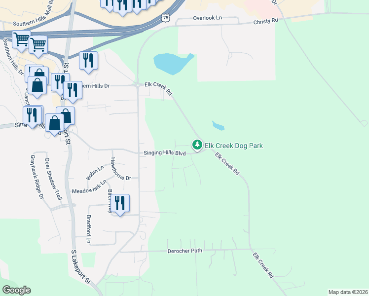 map of restaurants, bars, coffee shops, grocery stores, and more near 1843 Elk Creek Road in Sioux City