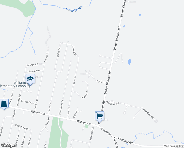 map of restaurants, bars, coffee shops, grocery stores, and more near 10 April Lane in Pittsfield