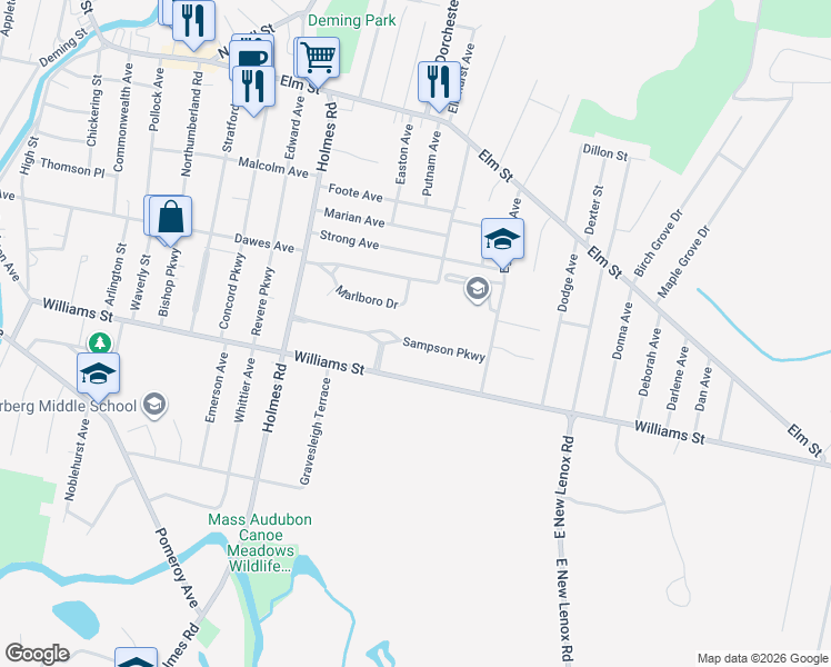 map of restaurants, bars, coffee shops, grocery stores, and more near 97 Sampson Parkway in Pittsfield