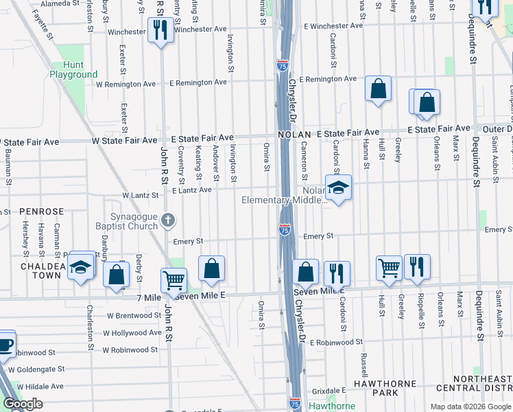 map of restaurants, bars, coffee shops, grocery stores, and more near 19408 Yacama Avenue in Highland Park