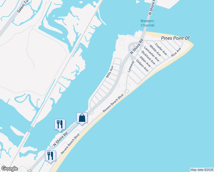 map of restaurants, bars, coffee shops, grocery stores, and more near 29 Gilbert Avenue in Revere