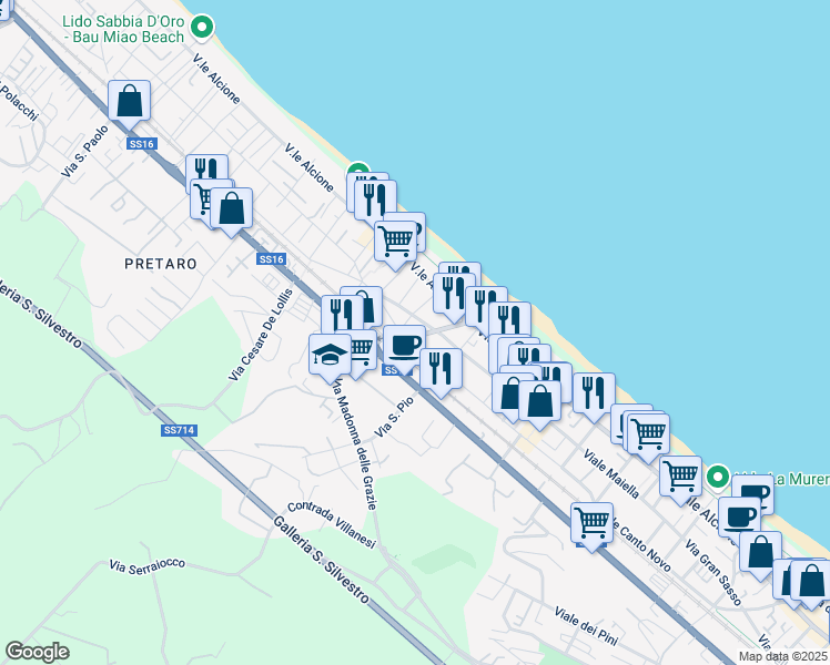 map of restaurants, bars, coffee shops, grocery stores, and more near 16 Via delle Napee in Francavilla al Mare