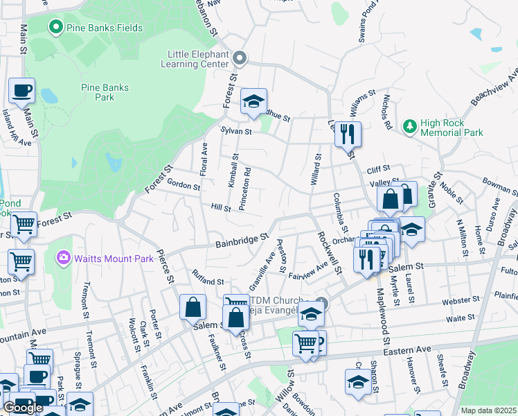 map of restaurants, bars, coffee shops, grocery stores, and more near 65-67 Goldcliff Road in Malden