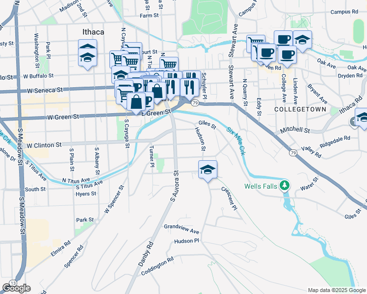 map of restaurants, bars, coffee shops, grocery stores, and more near 311 Pleasant Street in Ithaca