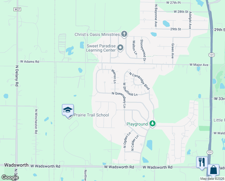 map of restaurants, bars, coffee shops, grocery stores, and more near 39607 Warren Lane in Beach Park