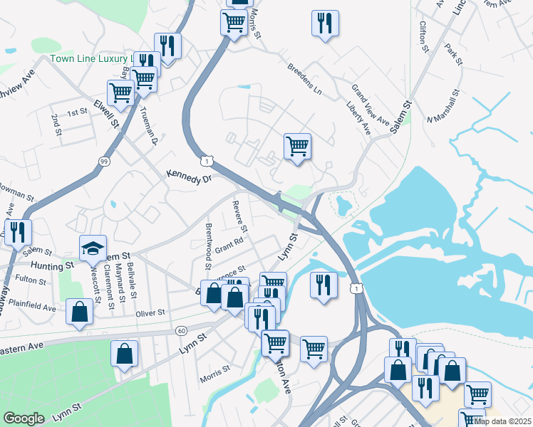 map of restaurants, bars, coffee shops, grocery stores, and more near 24 Delta Terrace in Malden
