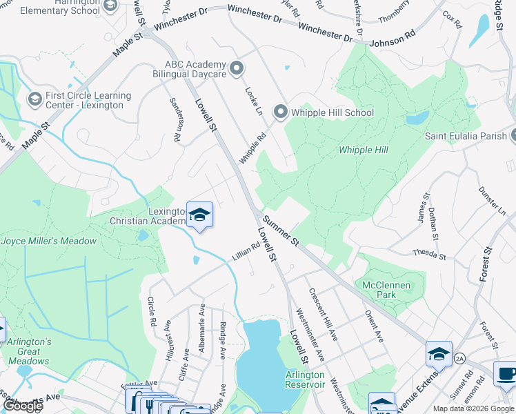 map of restaurants, bars, coffee shops, grocery stores, and more near 111 Summer Street in Lexington