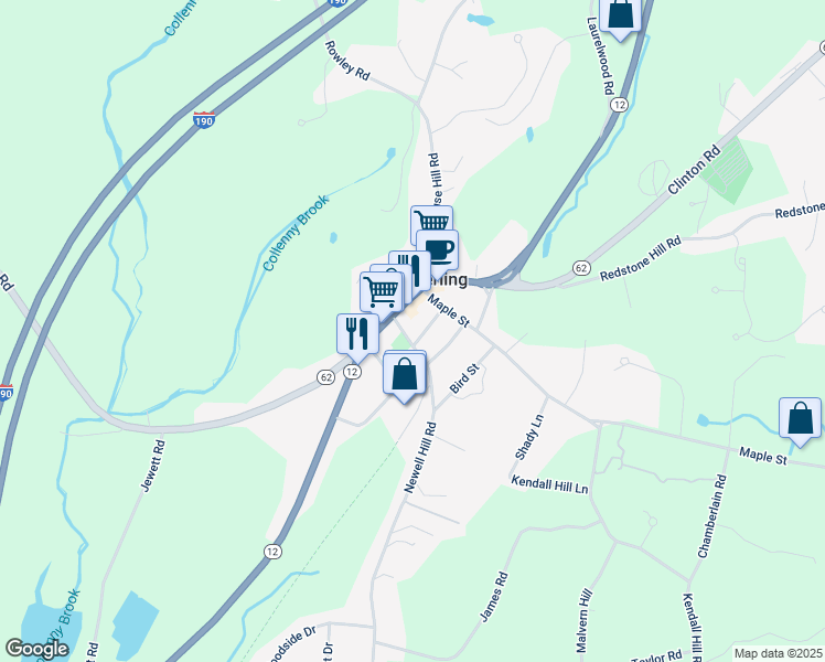 map of restaurants, bars, coffee shops, grocery stores, and more near 2 Pine Street in Sterling