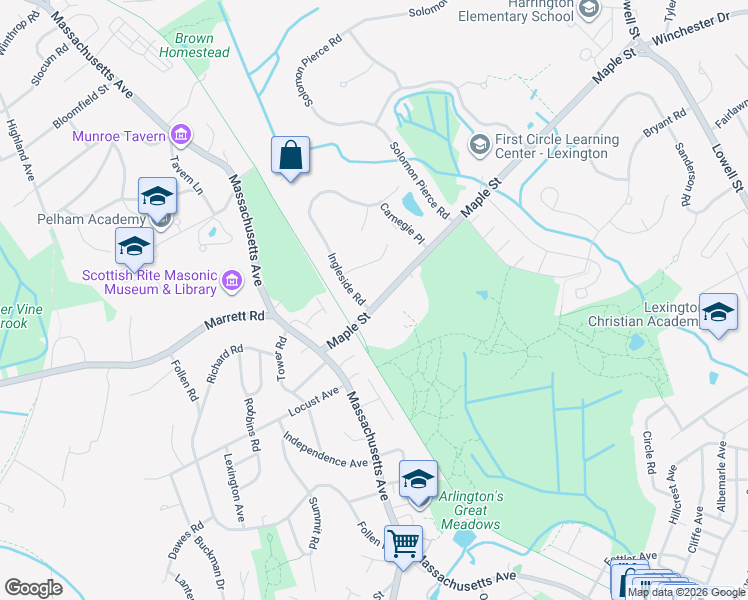 map of restaurants, bars, coffee shops, grocery stores, and more near 26 Maple Street in Lexington