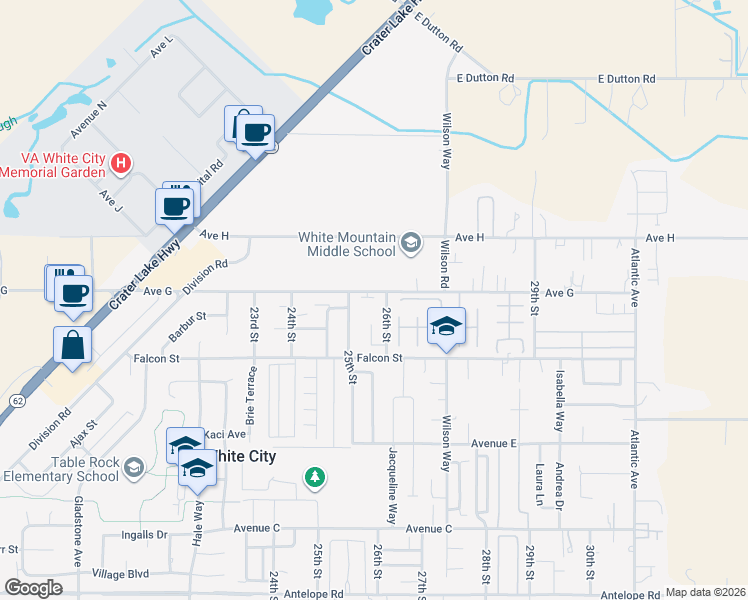 map of restaurants, bars, coffee shops, grocery stores, and more near 3600 Avenue G in White City