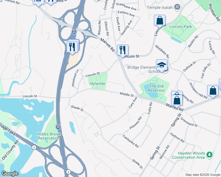 map of restaurants, bars, coffee shops, grocery stores, and more near 35 Middle Street in Lexington