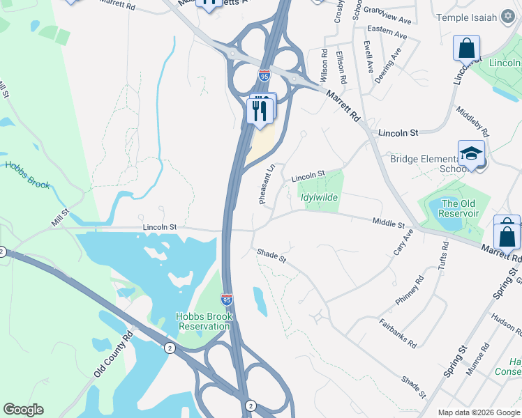 map of restaurants, bars, coffee shops, grocery stores, and more near 17 Pheasant Lane in Lexington