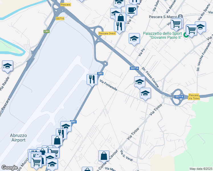 map of restaurants, bars, coffee shops, grocery stores, and more near 10 Via Fontanelle in Pescara