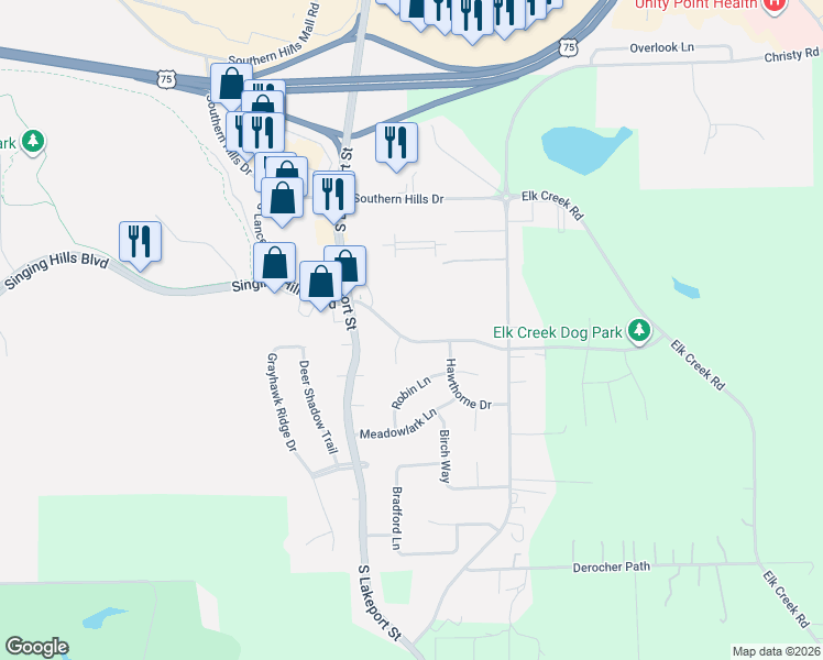 map of restaurants, bars, coffee shops, grocery stores, and more near 4831 Singing Hills Boulevard in Sioux City