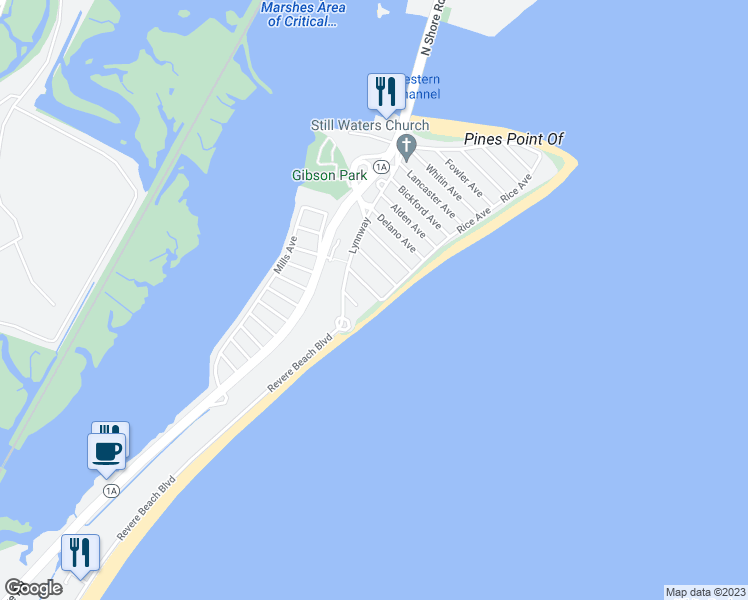 map of restaurants, bars, coffee shops, grocery stores, and more near 415 Rice Avenue in Revere