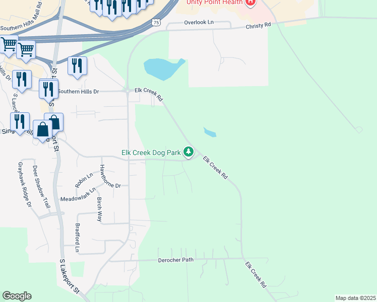 map of restaurants, bars, coffee shops, grocery stores, and more near 1843 Elk Creek Road in Sioux City