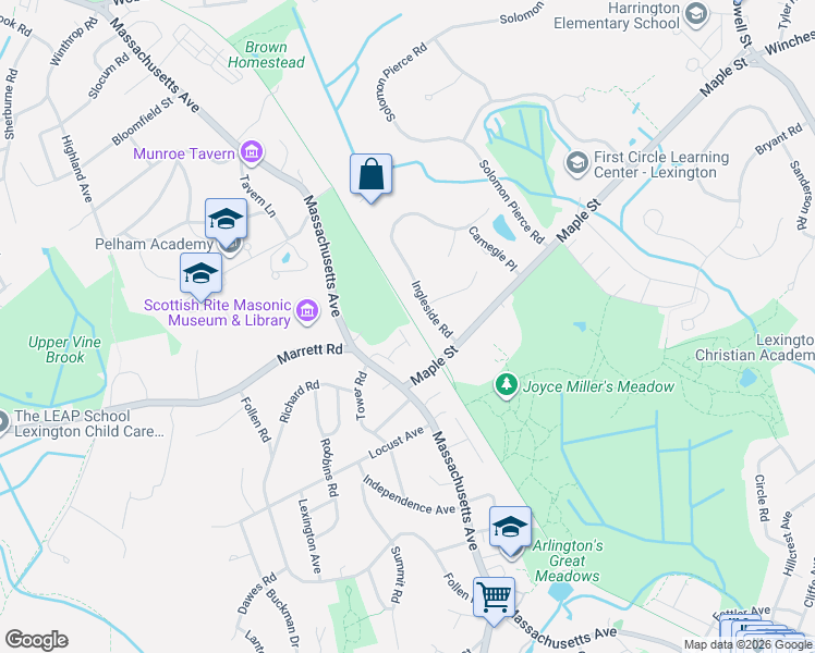 map of restaurants, bars, coffee shops, grocery stores, and more near 6 Ingleside Road in Lexington