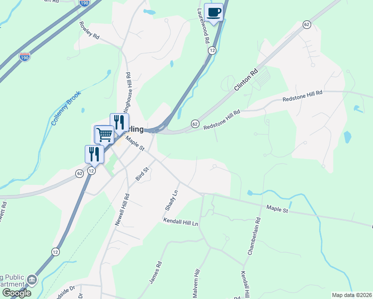 map of restaurants, bars, coffee shops, grocery stores, and more near 3 Redstone Hill Road in Sterling