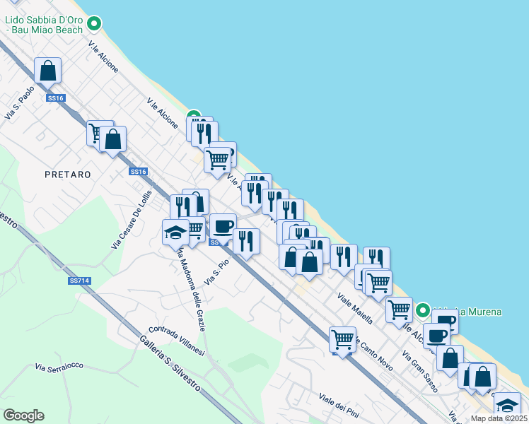 map of restaurants, bars, coffee shops, grocery stores, and more near 1 Via delle Napee in Francavilla al Mare