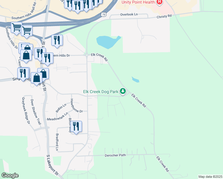 map of restaurants, bars, coffee shops, grocery stores, and more near 1843 Elk Creek Road in Sioux City