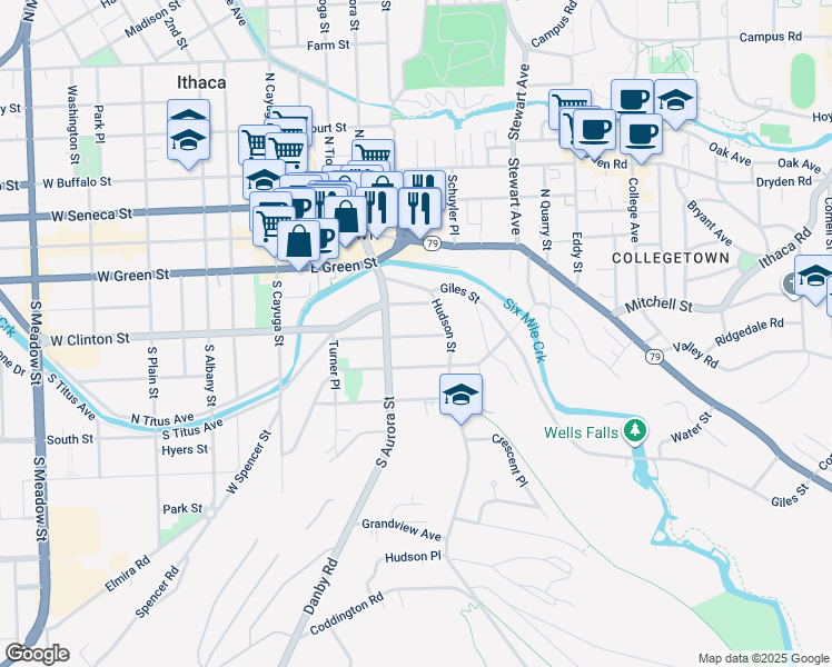 map of restaurants, bars, coffee shops, grocery stores, and more near 311 Pleasant Street in Ithaca