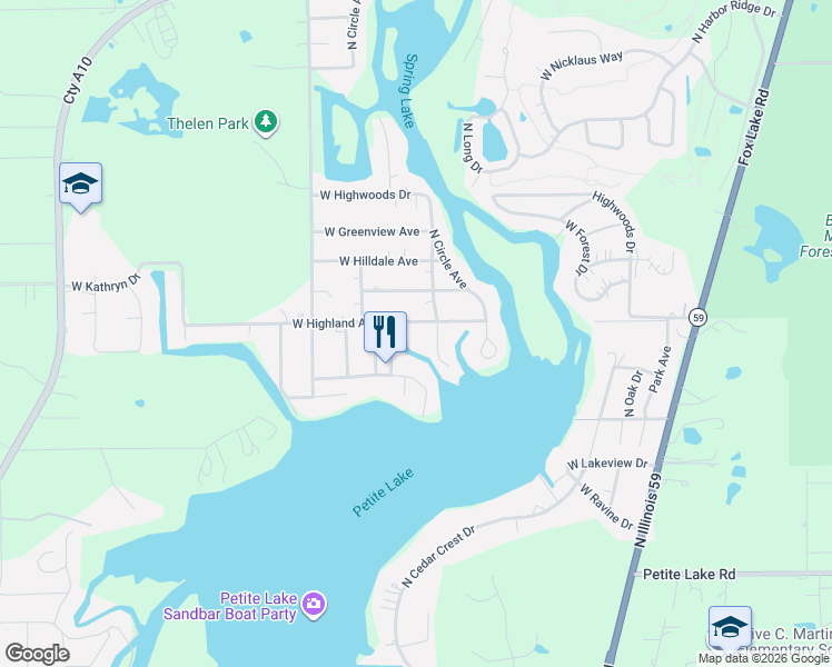 map of restaurants, bars, coffee shops, grocery stores, and more near 39451 North Forest Avenue in Antioch