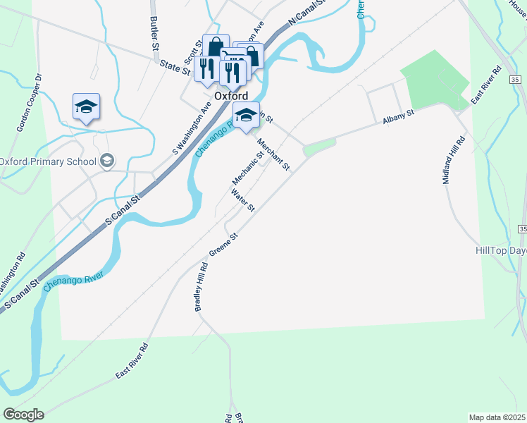 map of restaurants, bars, coffee shops, grocery stores, and more near 23 Greene Street in Oxford