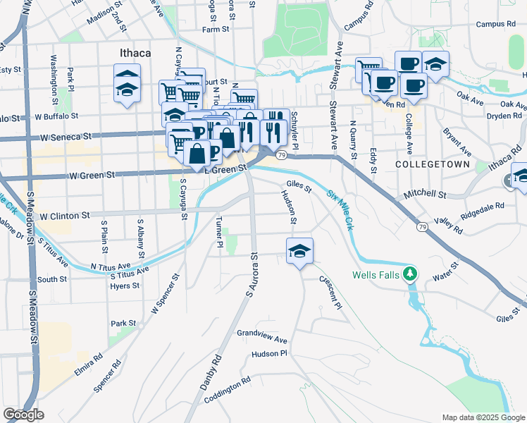 map of restaurants, bars, coffee shops, grocery stores, and more near 311 Pleasant Street in Ithaca