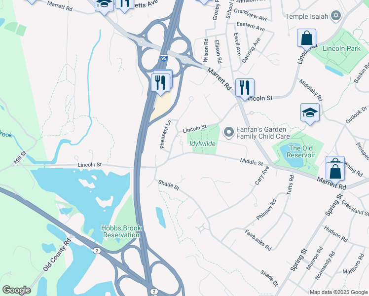 map of restaurants, bars, coffee shops, grocery stores, and more near 5 Ponybrook Lane in Lexington