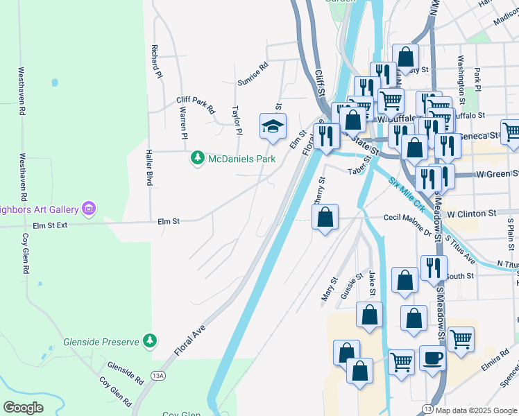 map of restaurants, bars, coffee shops, grocery stores, and more near 515 Chestnut St in Ithaca