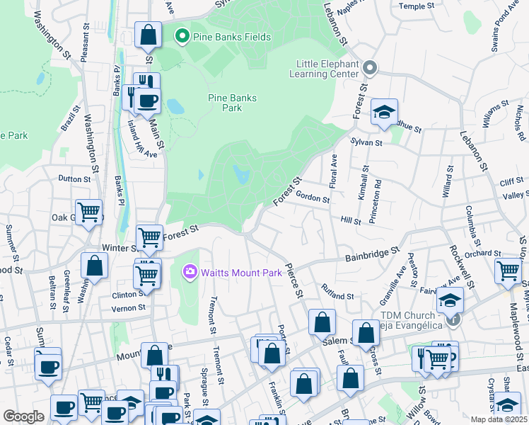 map of restaurants, bars, coffee shops, grocery stores, and more near 10 Rand Street in Malden