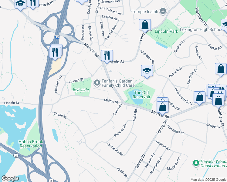 map of restaurants, bars, coffee shops, grocery stores, and more near 3 Idylwilde Road in Lexington