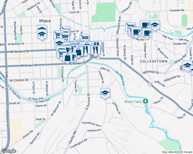 map of restaurants, bars, coffee shops, grocery stores, and more near 311 Pleasant Street in Ithaca