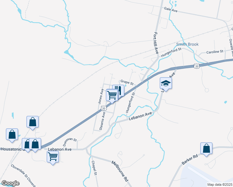map of restaurants, bars, coffee shops, grocery stores, and more near 1231 West Housatonic Street in Pittsfield