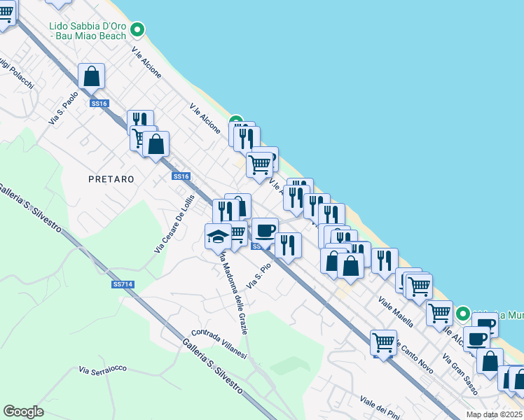 map of restaurants, bars, coffee shops, grocery stores, and more near 16 Via delle Napee in Francavilla al Mare