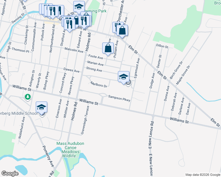 map of restaurants, bars, coffee shops, grocery stores, and more near 97 Sampson Parkway in Pittsfield