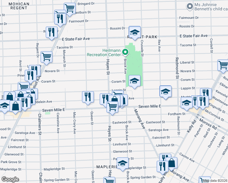 map of restaurants, bars, coffee shops, grocery stores, and more near in Detroit