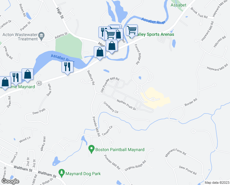 map of restaurants, bars, coffee shops, grocery stores, and more near 3 Nathan Pratt Drive in Concord